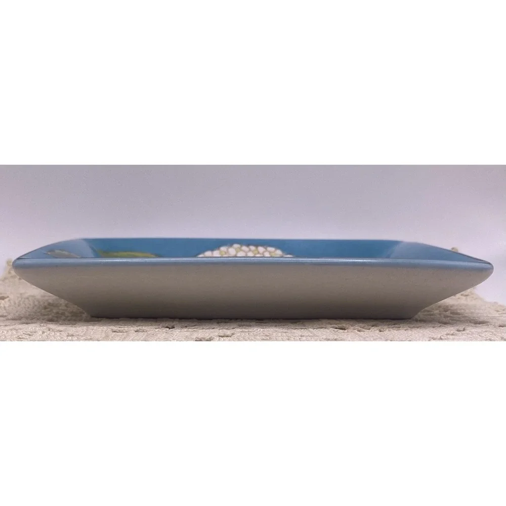 Vintage Hand Painted Hydrangea Trinket Catchall Crazing Soap Dish Small Tray